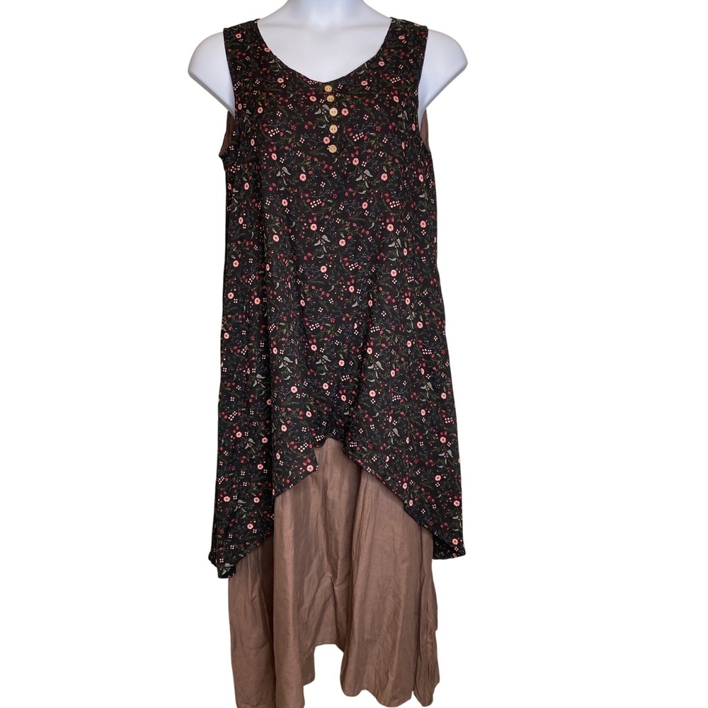 Black Floral Maxi Dress Sz 3XL Fits Small Like L Rustic Whimsigoth Boho Artsy
